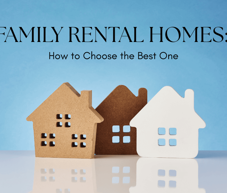 Feature image showing three house icons with text Family Rental Homes: How to Choose the Best One for Midland Rental Properties blog