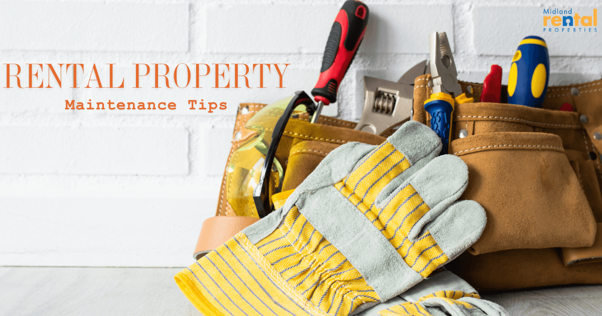 Tool belt with gloves and repair tools against a white wall, symbolizing rental property maintenance tips.