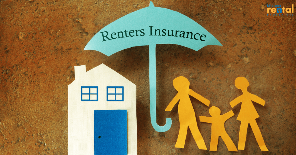 Paper cutout of house and family under an umbrella labeled renters insurance symbolizing tenant protection