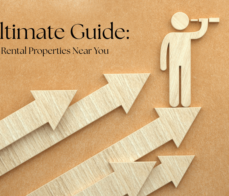 Feature image with arrows and a figure using a telescope, symbolizing The Ultimate Guide to Finding Rental Properties Near You for Midland Rental Properties blog