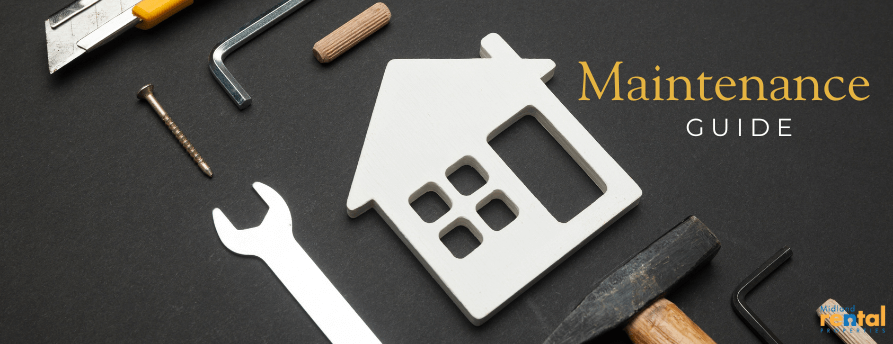 Tools and a house icon on a dark background with the words “Maintenance Guide,” used as the header image for the Midland Rental Properties maintenance guide.